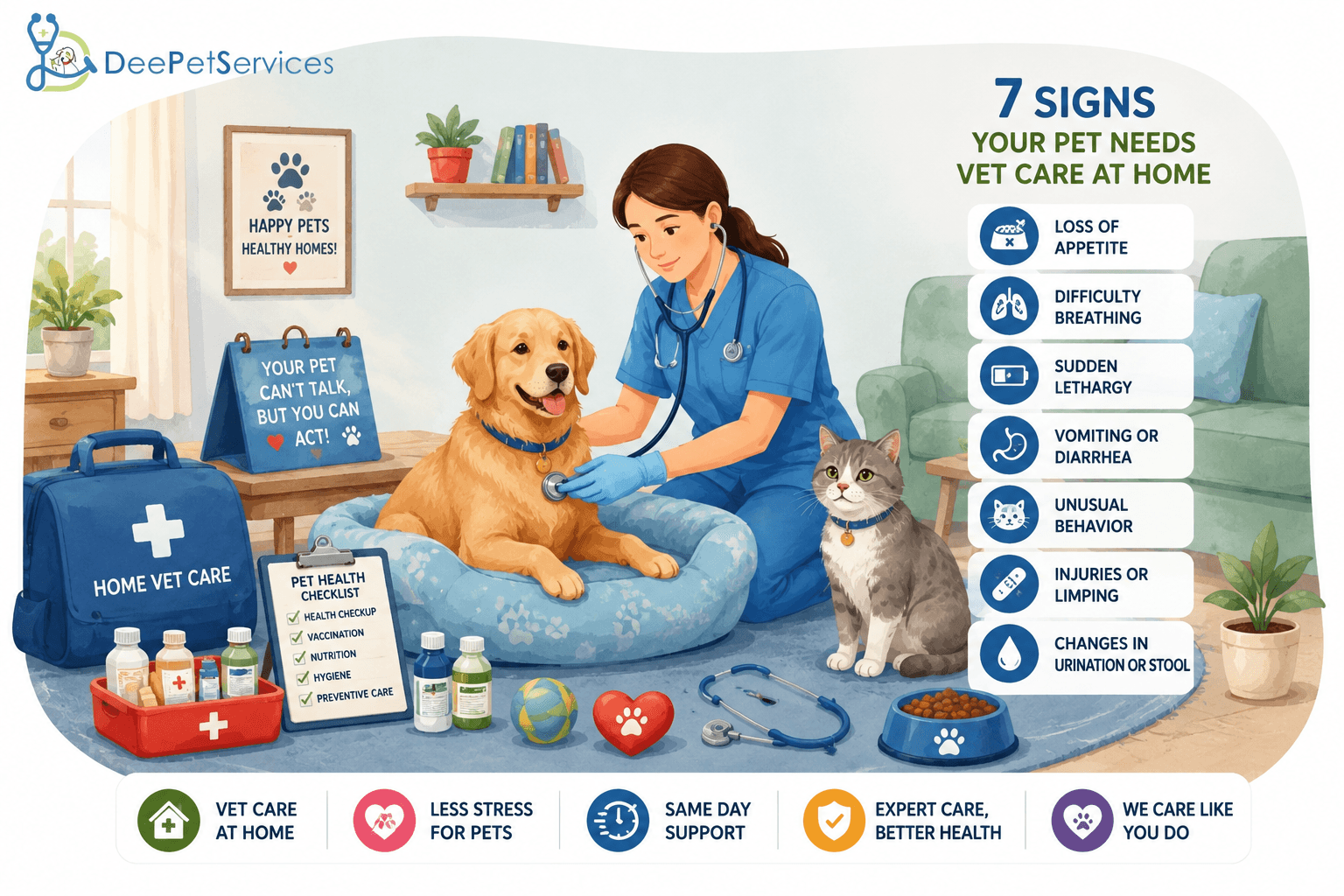 Emergency vet home visit with a veterinary doctor providing home pet care services and expert pet care for dogs and cats