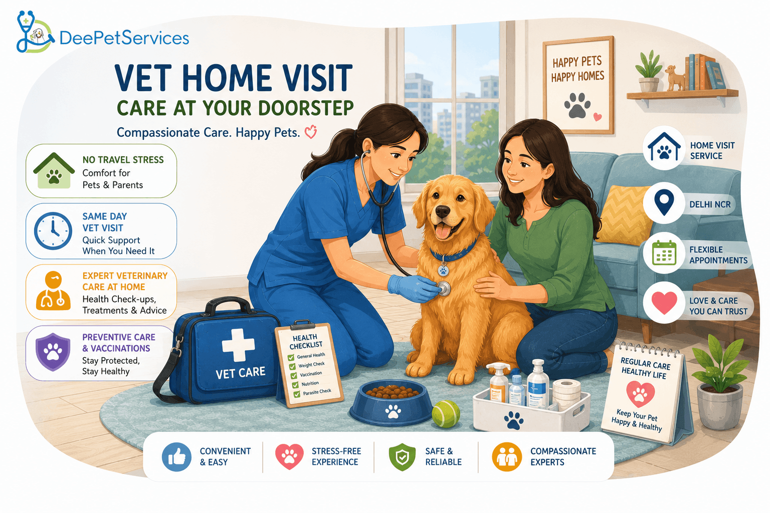 Vet home visit service providing home pet care services with professional pet care and doorstep veterinary support